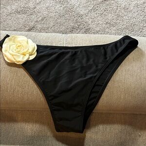 Black Bikini Bottom with Cream Flower Accent med new